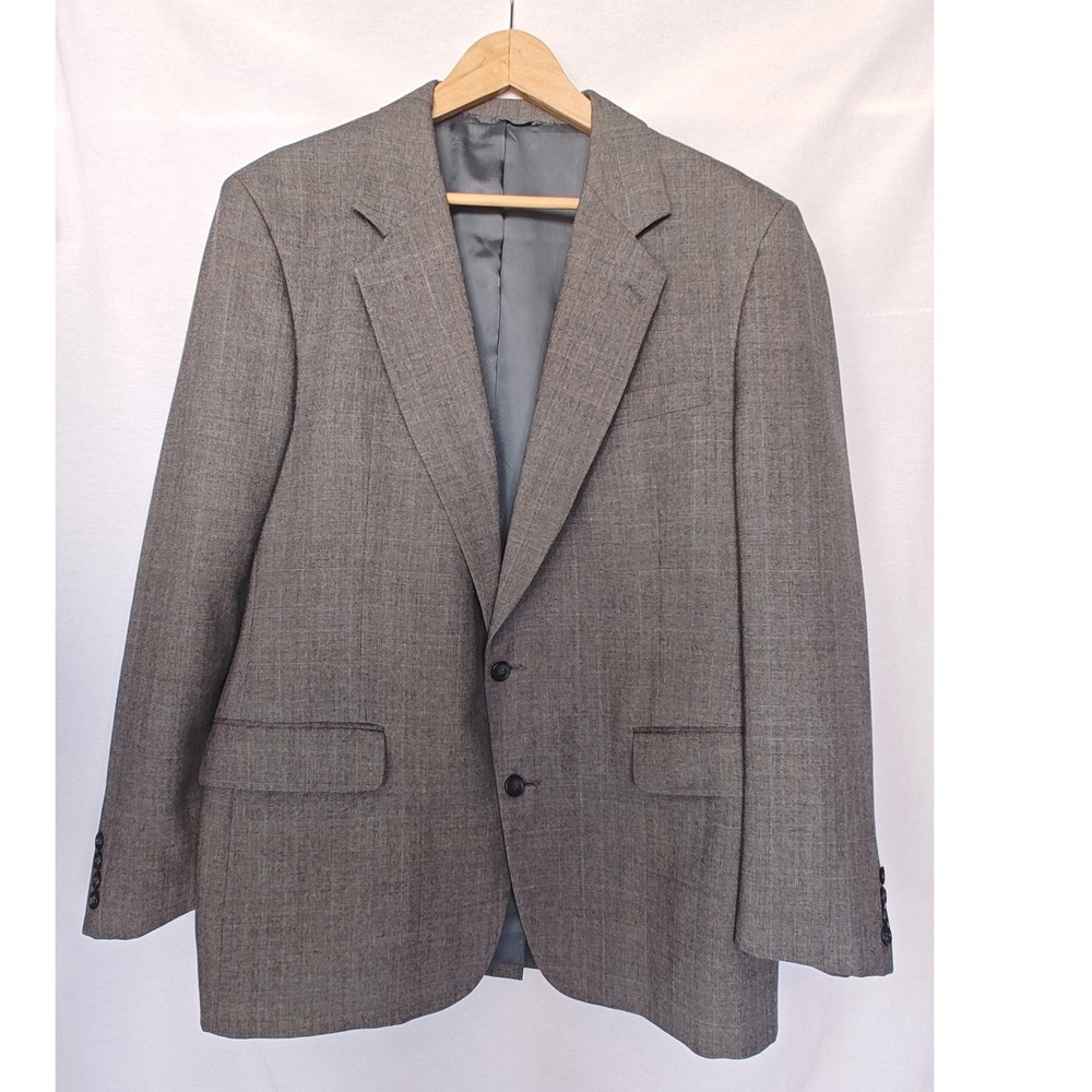 The Wardrobe Vintage Blazer 44R Grey Plaid Glen Check Two Button Sport Coat Wool